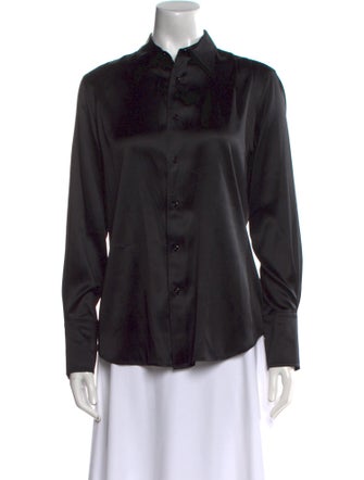 Ralph Lauren Black Label Silk Long Sleeve Button-Up Top