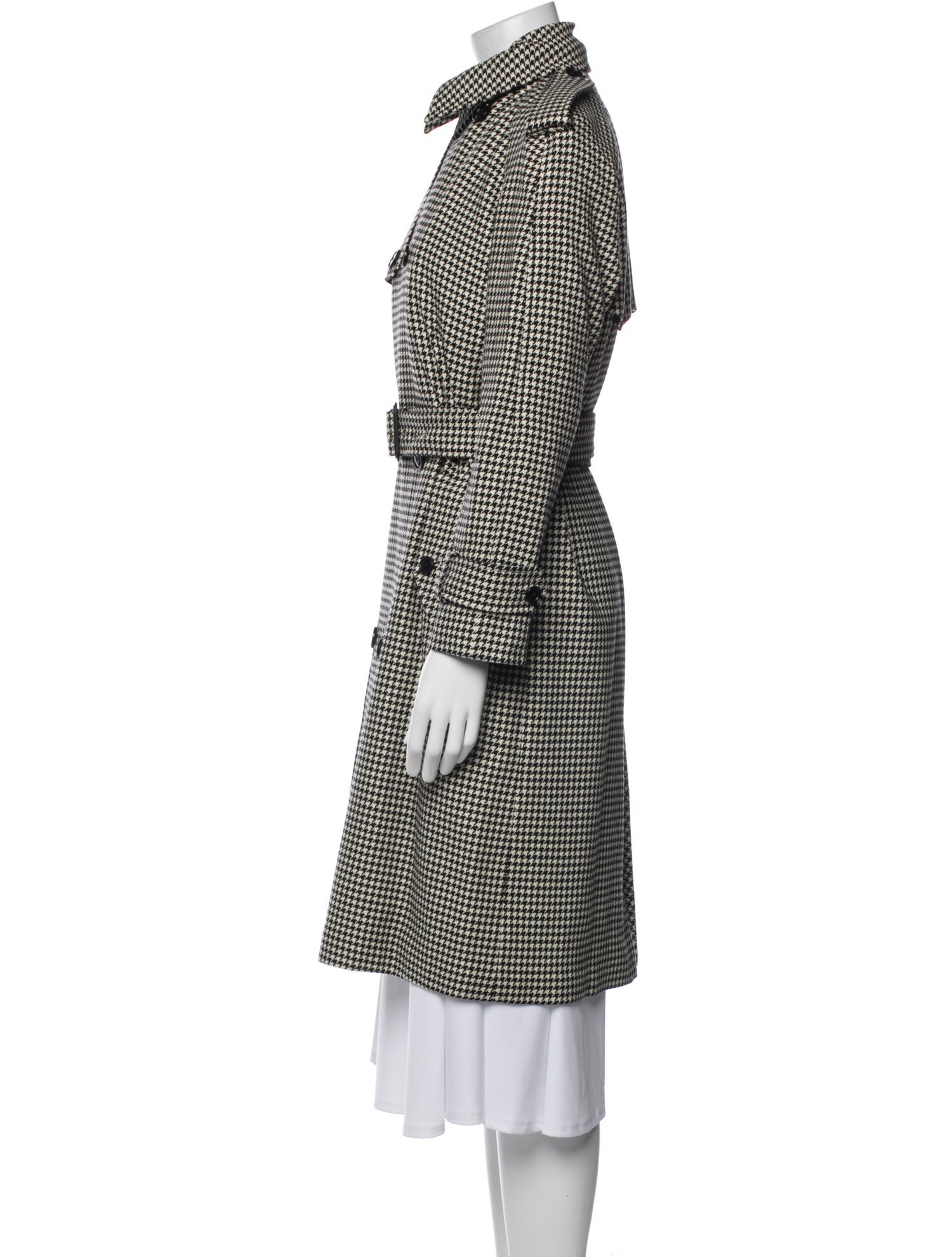 Ralph Lauren Black Label Merino Wool Houndstooth Print Trench Coat