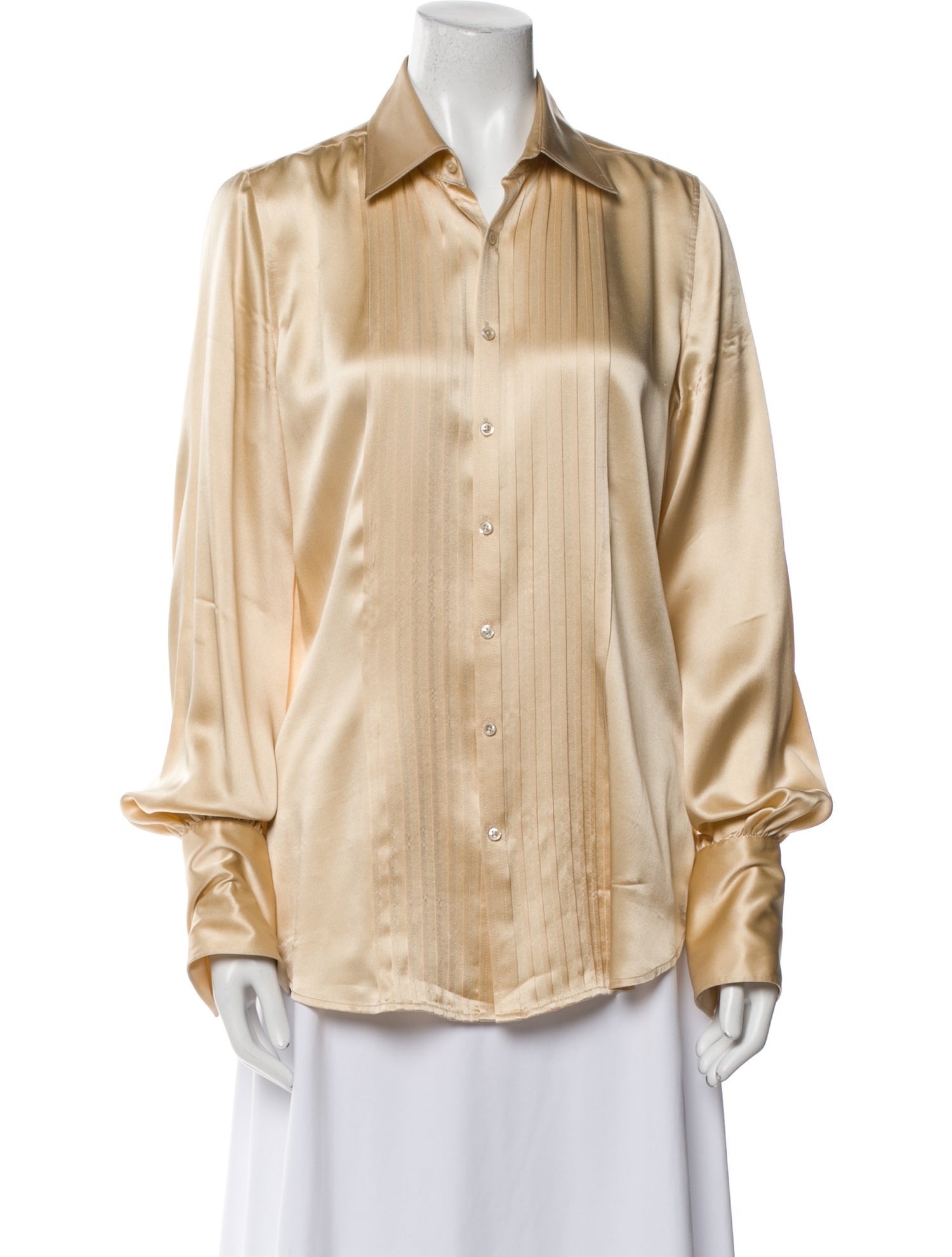 Ralph Lauren Black Label Silk Long Sleeve Button-Up Top
