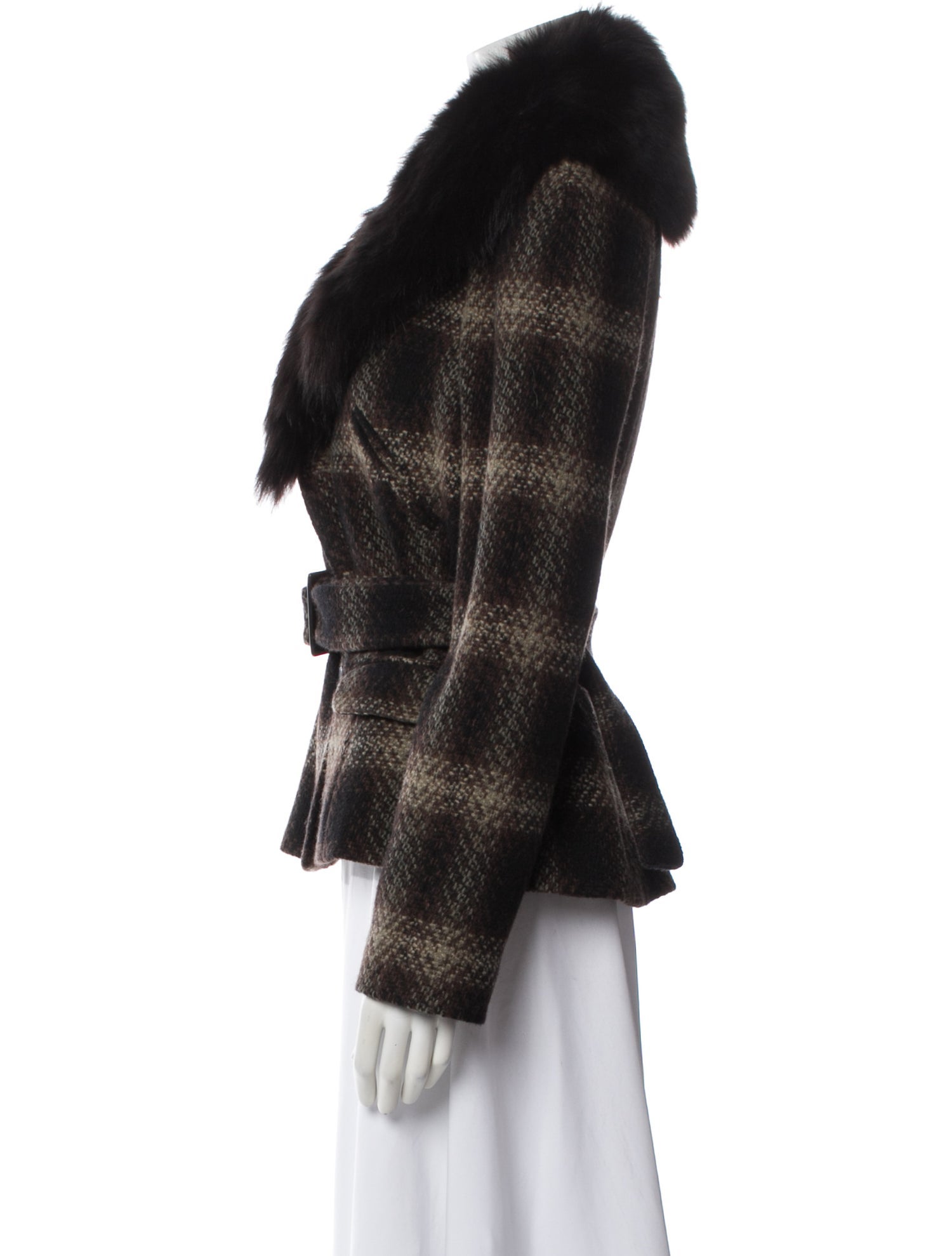 Ralph Lauren Black Label Wool Plaid Print Fur Jacket