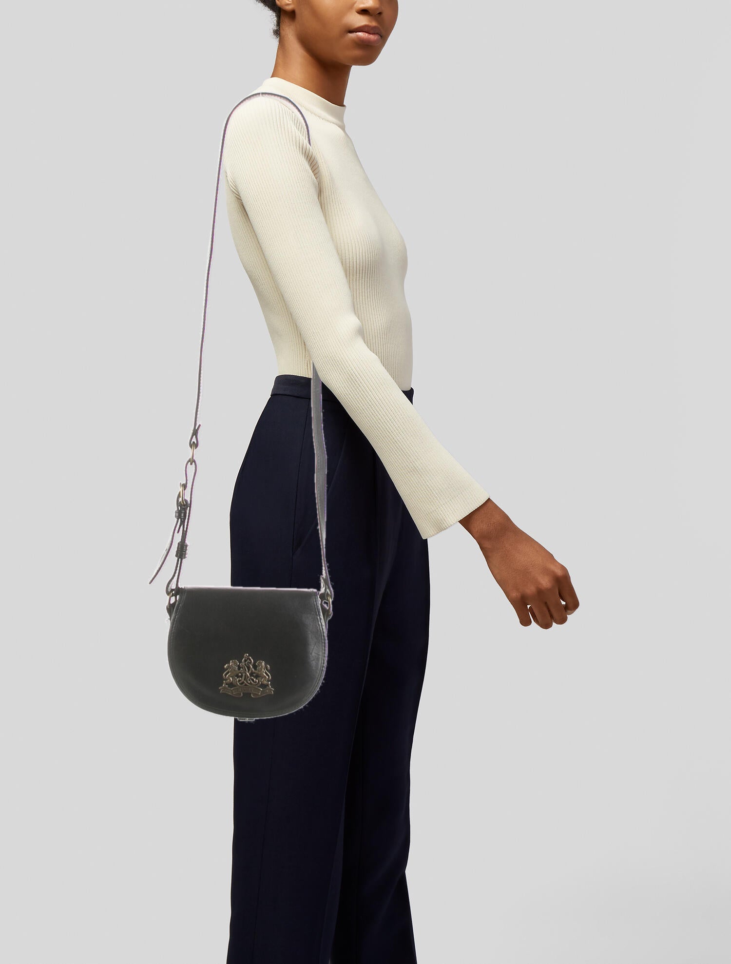 Ralph Lauren Rugby Vintage Leather Saddle Bag - Black Crossbody