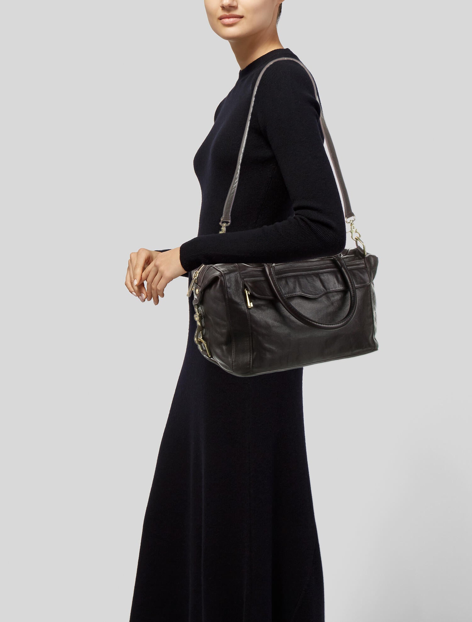 Rebecca Minkoff Studded Leather Shoulder Bag Brown Shoulder Bags