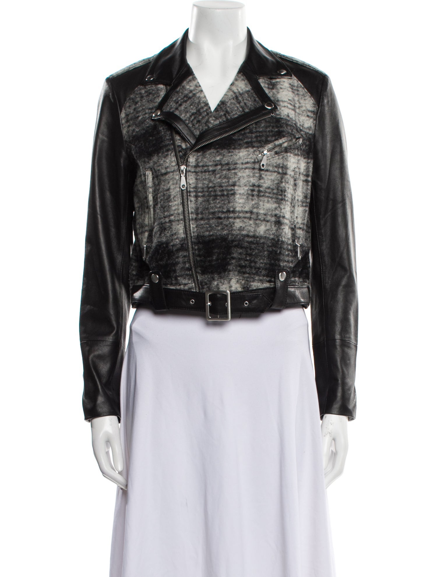 Rebecca Minkoff Lambskin Plaid Print Biker Jacket