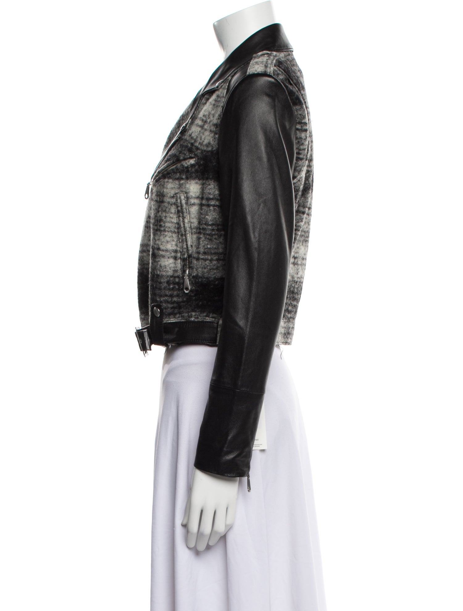 Rebecca Minkoff Lambskin Plaid Print Biker Jacket