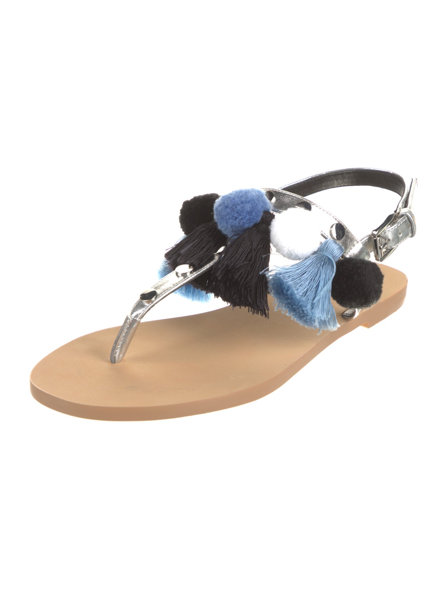 Rebecca Minkoff Leather Tassel Accents T-Strap Sandals