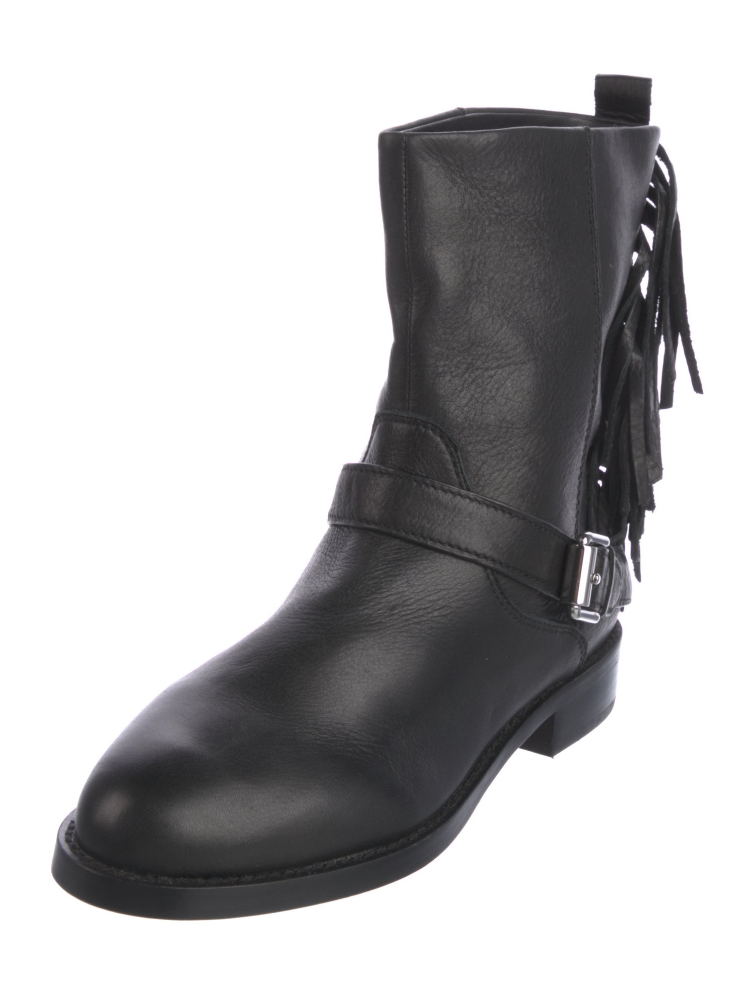 Rebecca Minkoff Leather Fringe Trim Accent Moto Boots