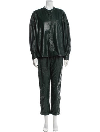 Rebecca Minkoff Embossed Leather Ruffle Embellishment Pant Set