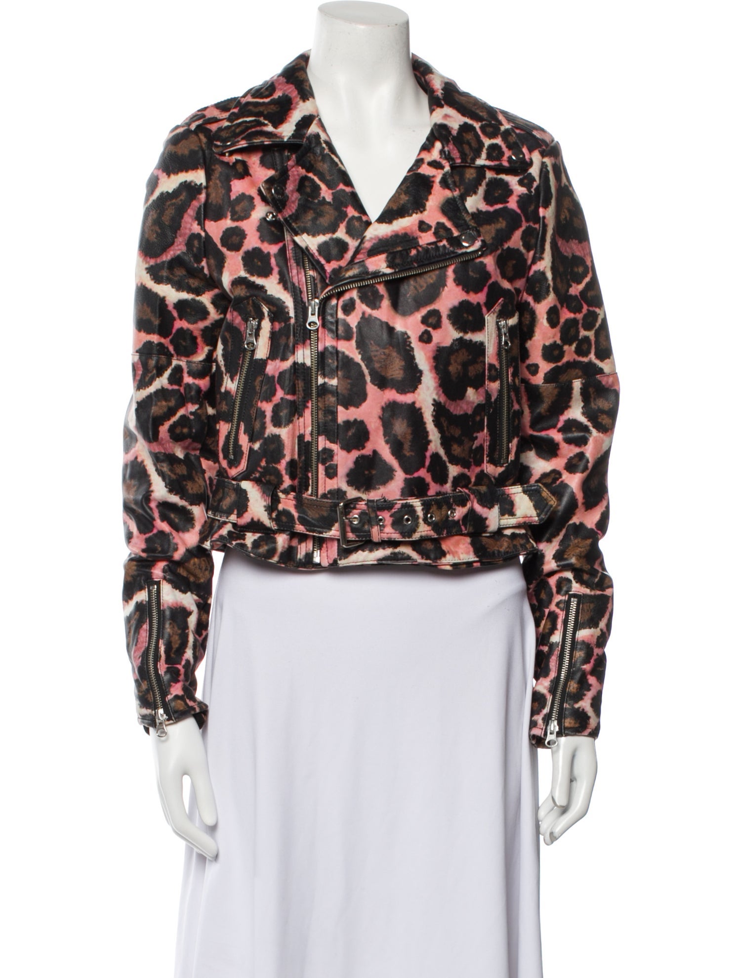Rebecca Minkoff Leather Animal Print Biker Jacket