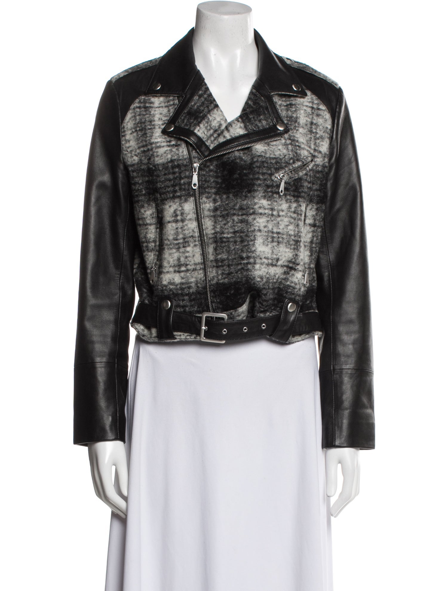 Rebecca Minkoff Lambskin Plaid Print Biker Jacket
