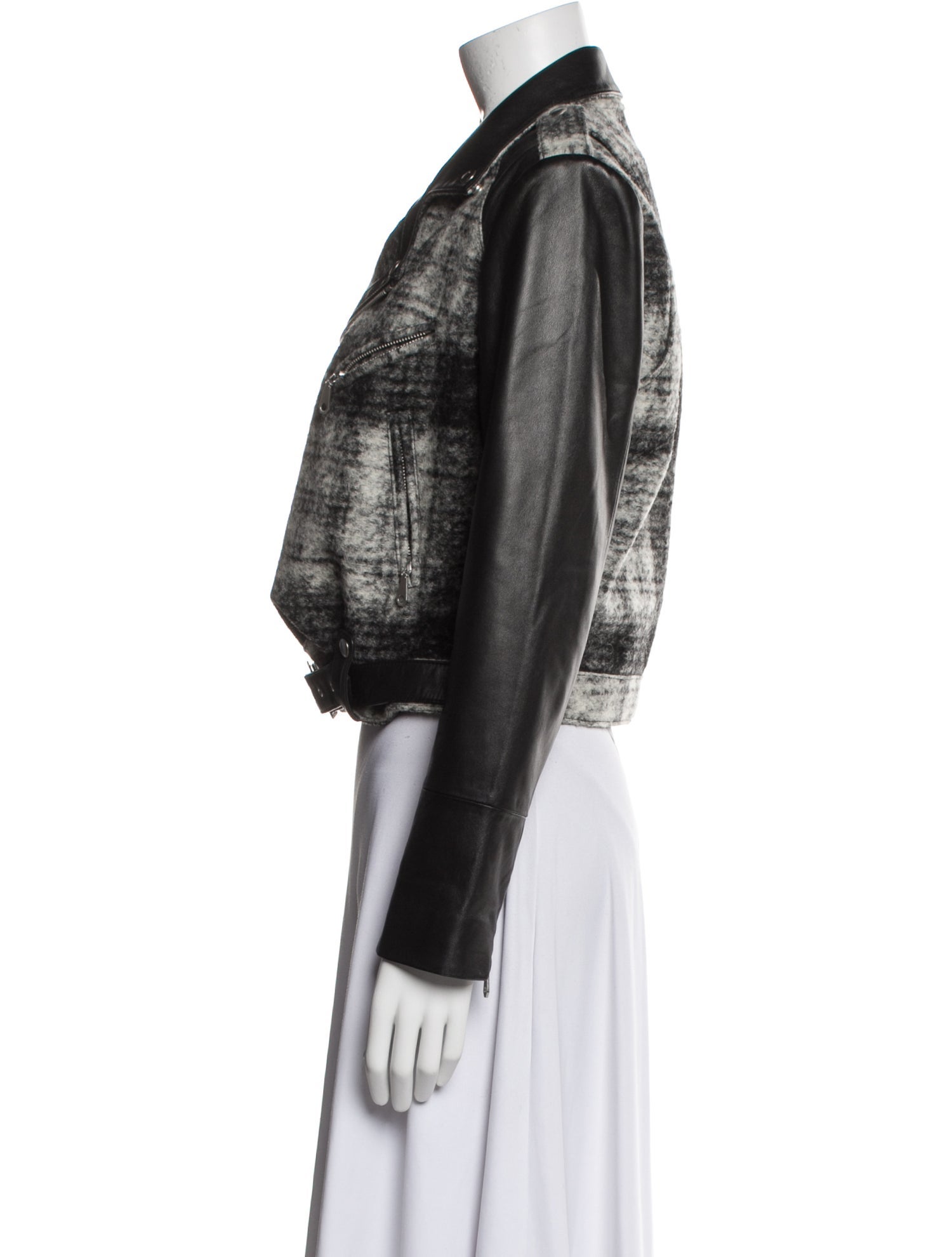 Rebecca Minkoff Lambskin Plaid Print Biker Jacket