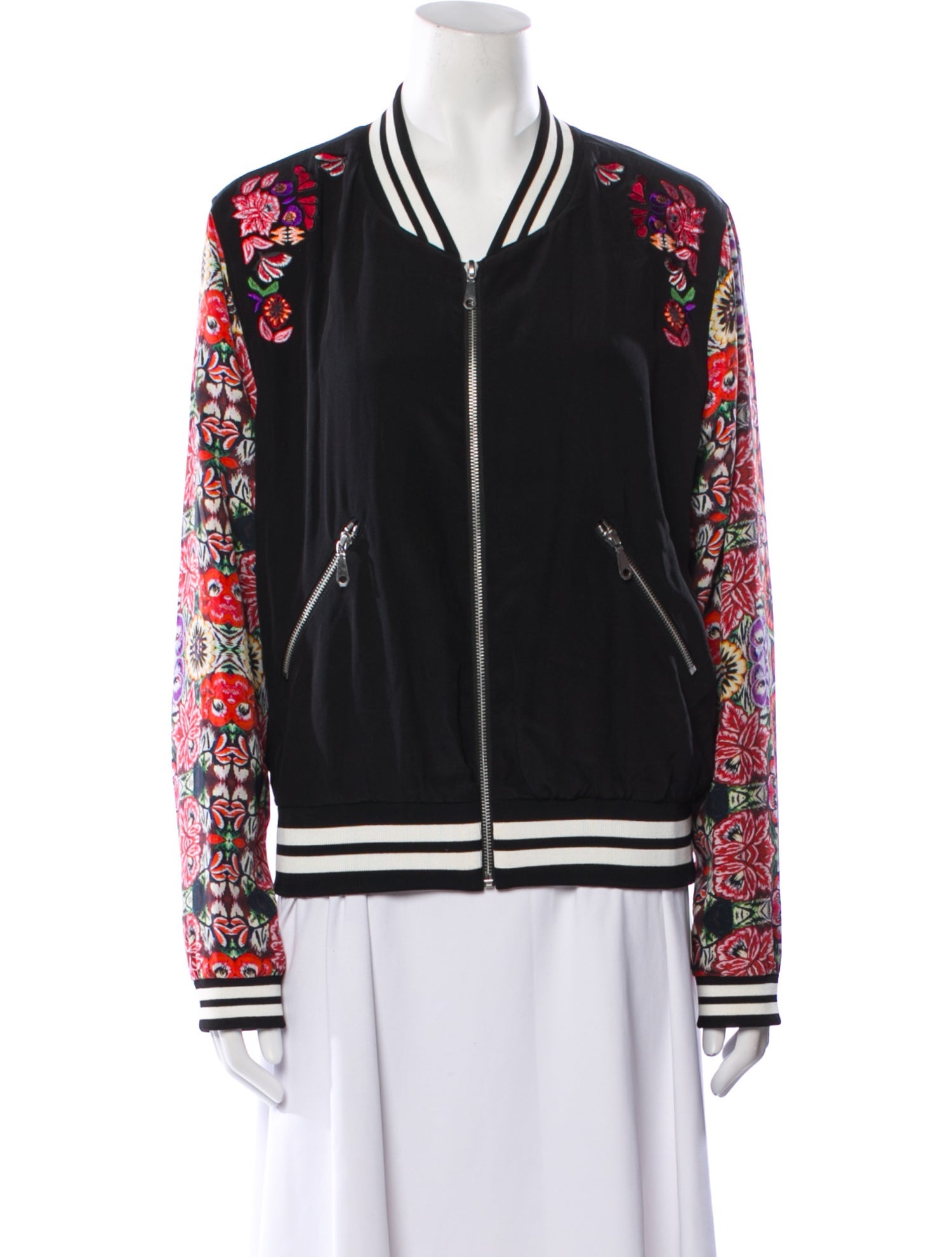 Rebecca Minkoff Silk Floral Print Bomber Jacket
