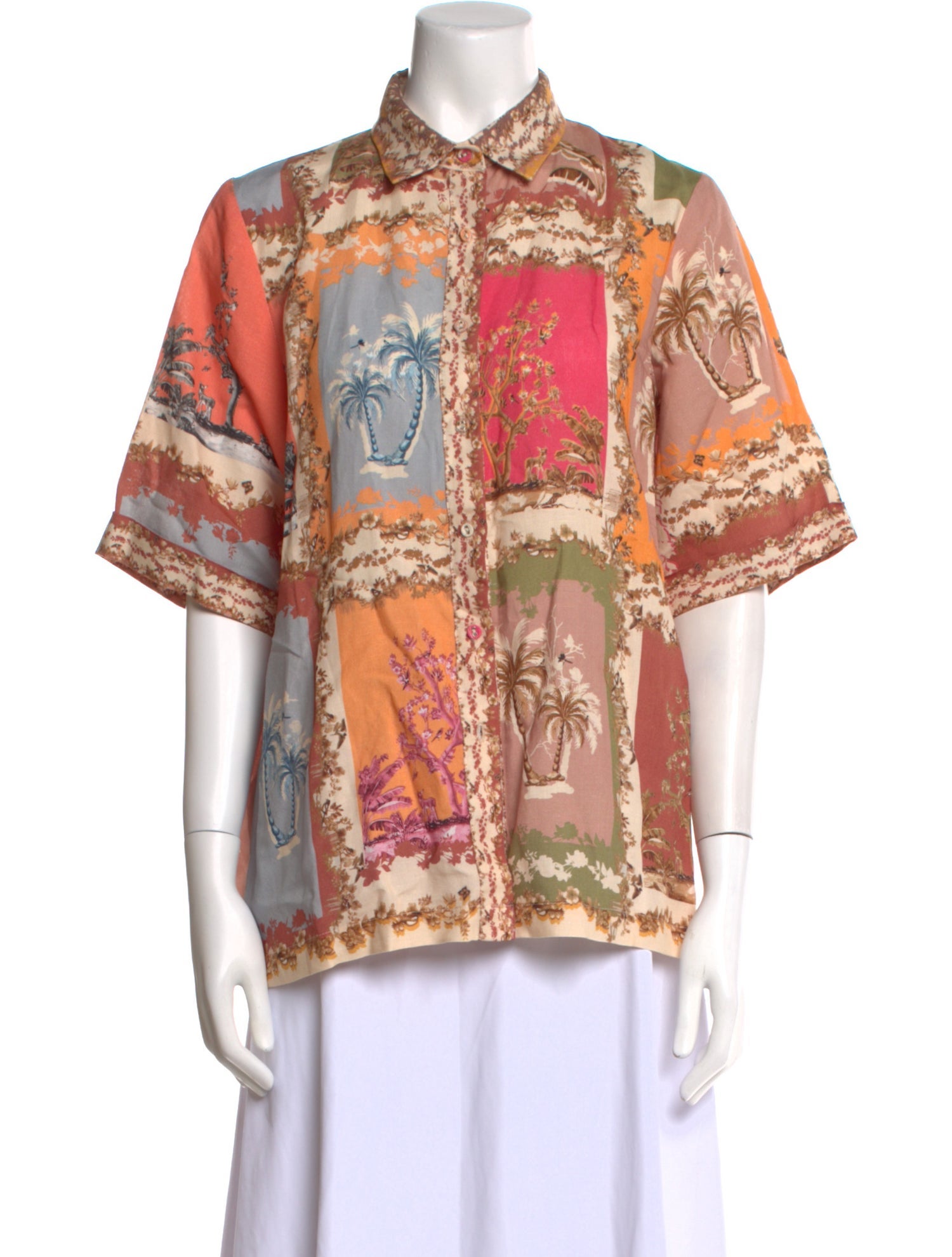 Ranna Gill Printed Short Sleeve Button-Up Top