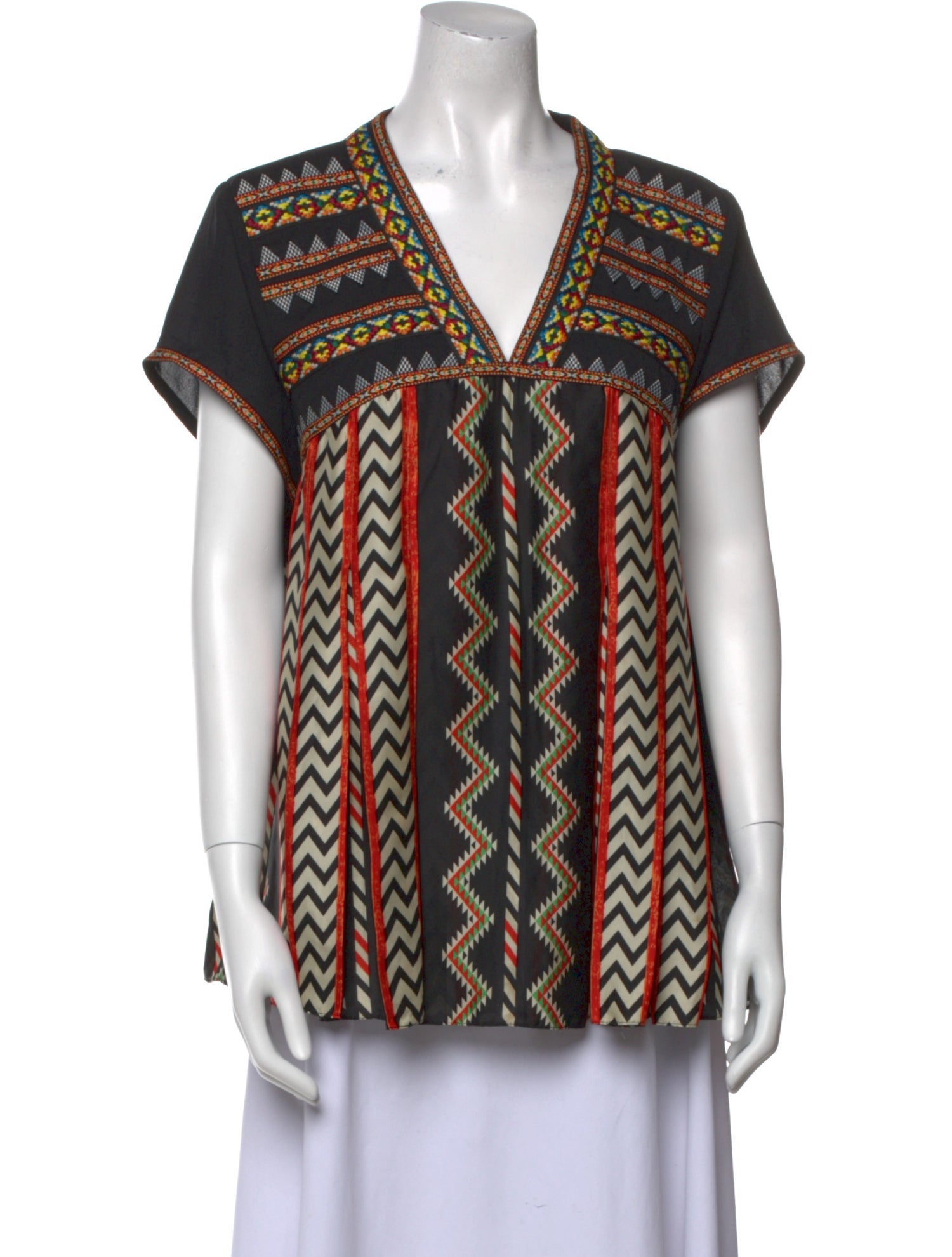 Ranna Gill Printed V-Neck Button-Up Top
