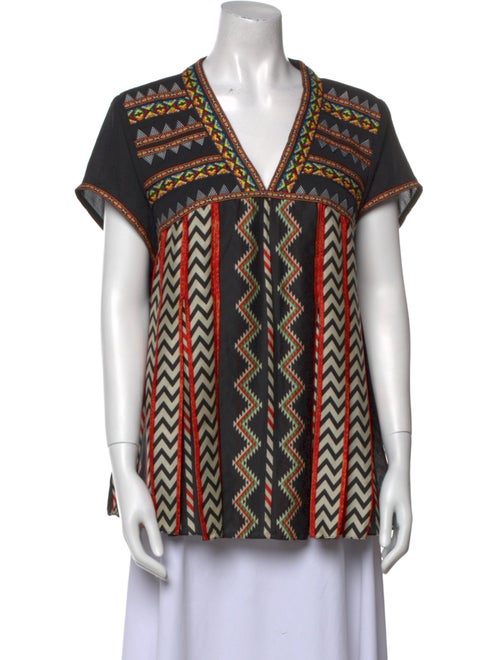 Ranna Gill Printed V-Neck Button-Up Top