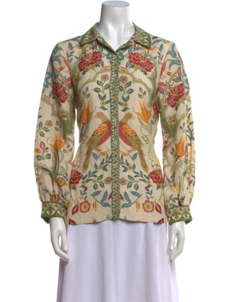 Ranna Gill Linen Printed Button-Up Top