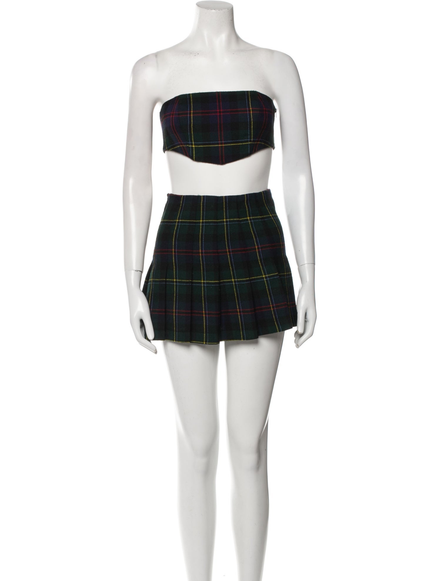Ronny Kobo Wool Plaid Print Skirt Set