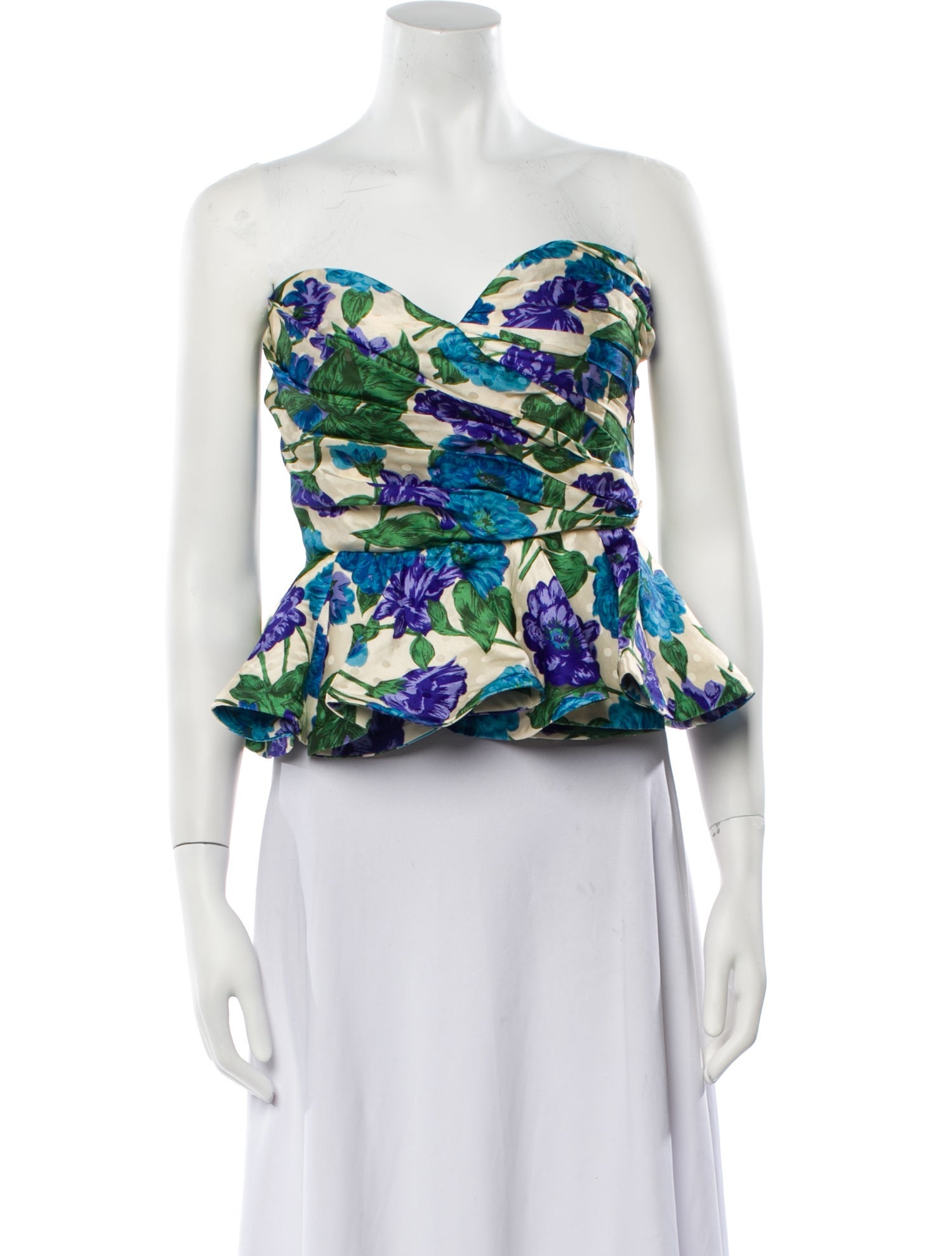 Ronny Kobo Floral Print Strapless Crop Top