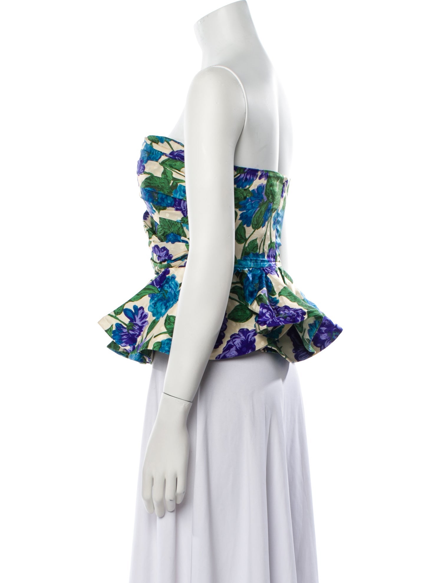 Ronny Kobo Floral Print Strapless Crop Top