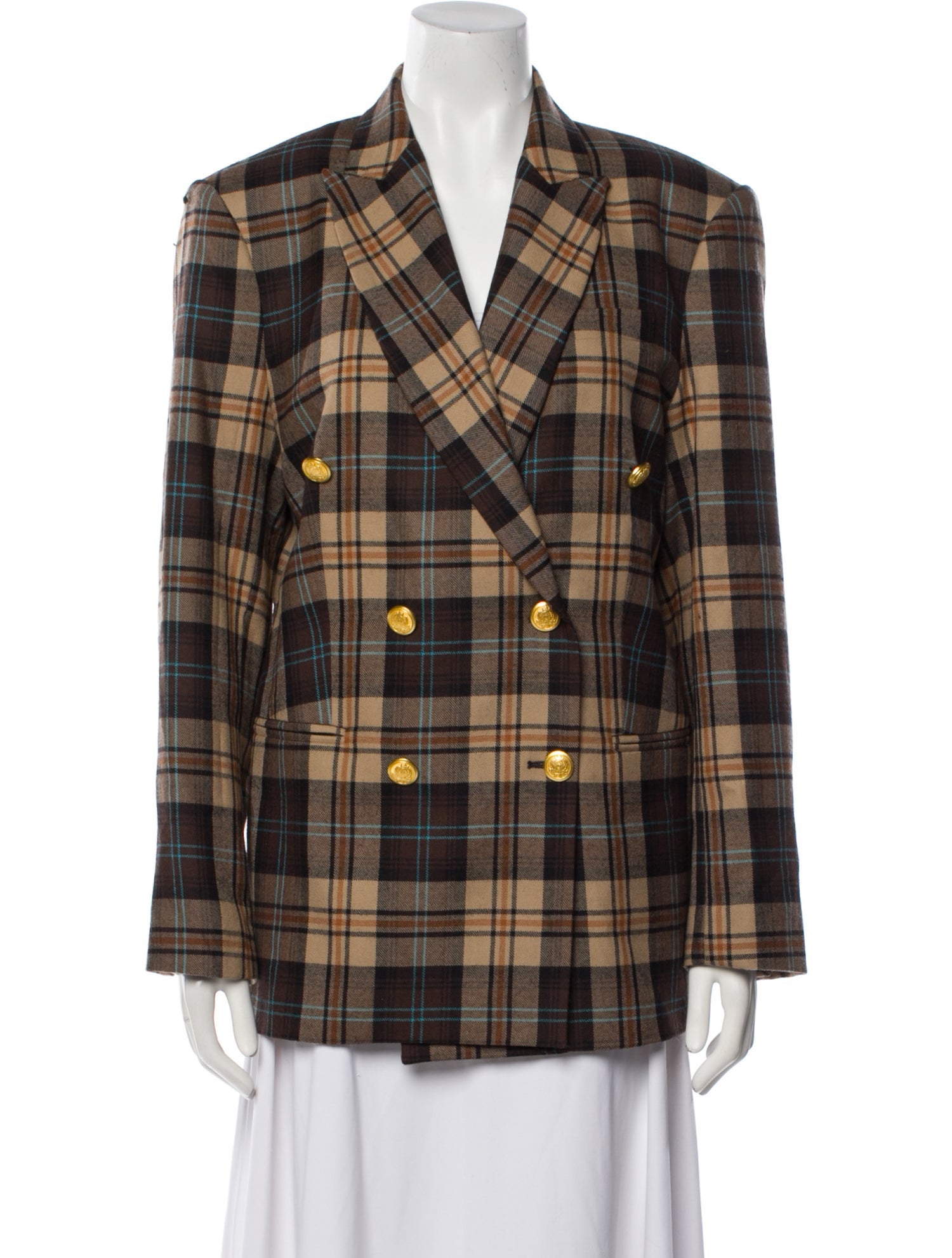 Ronny Kobo Wool Plaid Print Blazer w/ Tags