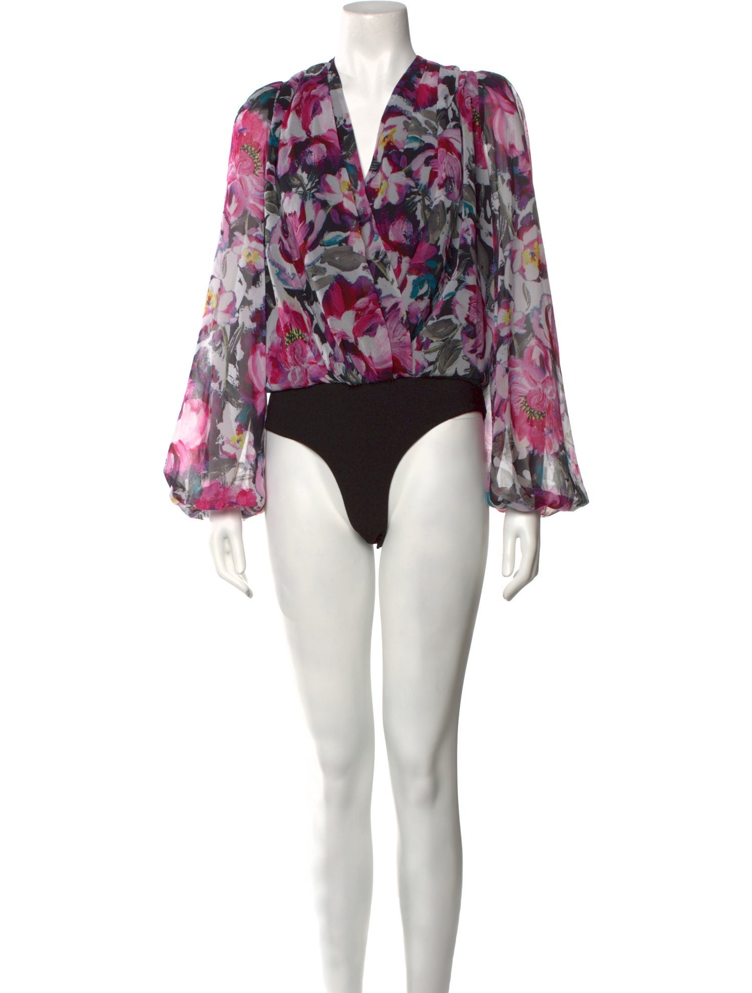 Ronny Kobo Floral Print V-Neck Bodysuit
