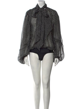 Ronny Kobo Polka Dot Print Mock Neck Bodysuit