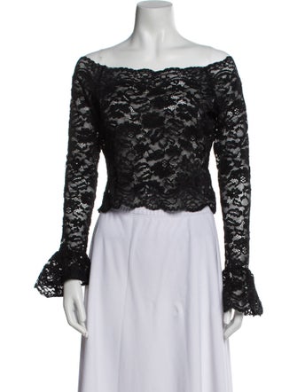 Ronny Kobo Lace Pattern Off-The-Shoulder Crop Top