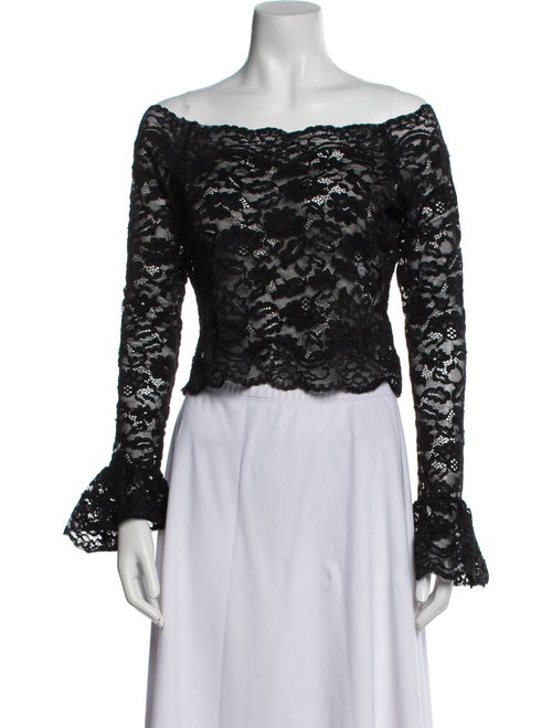 Ronny Kobo Lace Pattern Off-The-Shoulder Crop Top