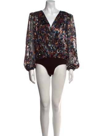 Ronny Kobo Floral Print V-Neck Bodysuit