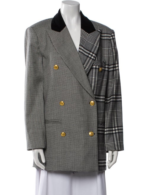 Ronny Kobo Wool Plaid Print Blazer