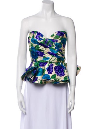 Ronny Kobo Floral Print Strapless Crop Top