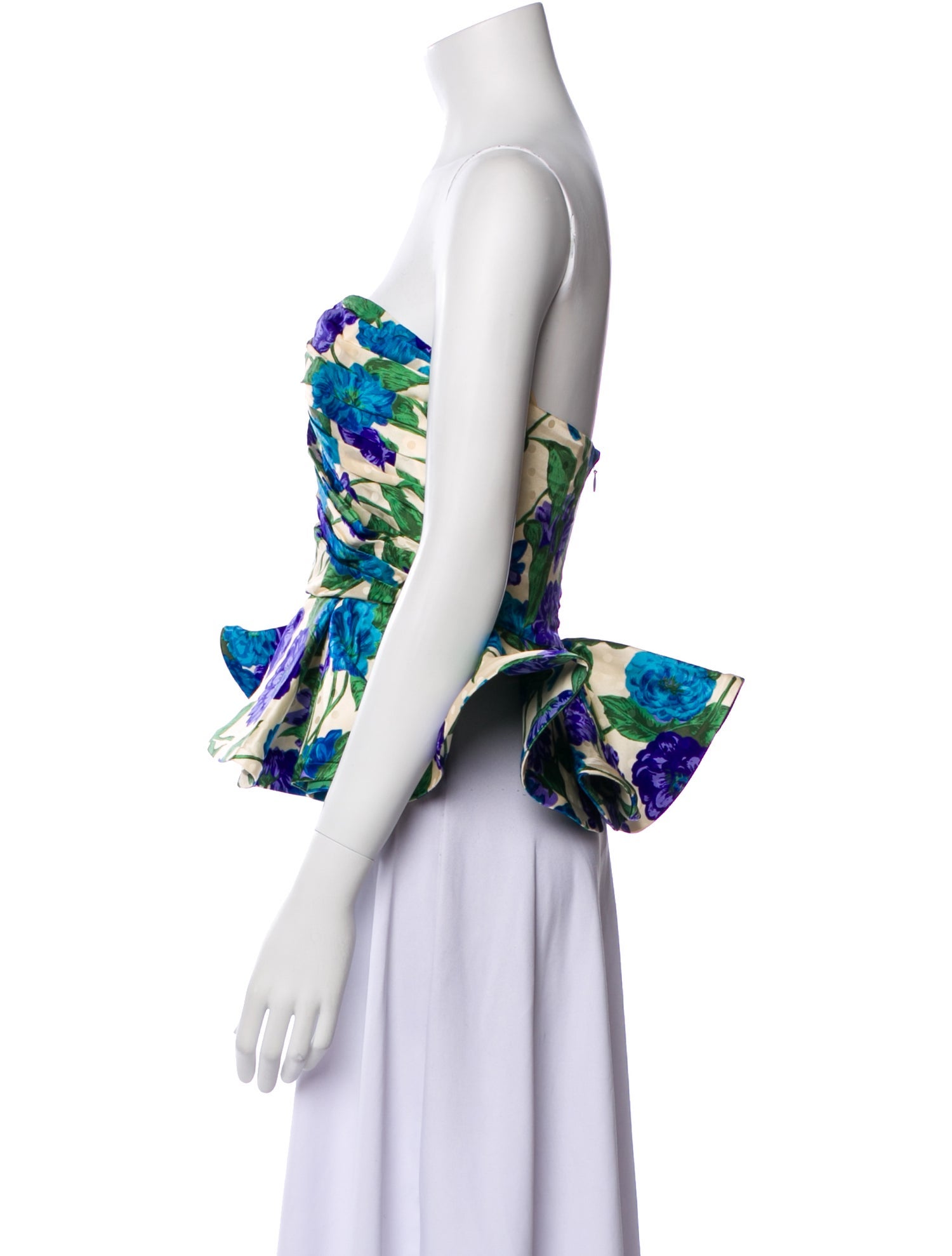 Ronny Kobo Floral Print Strapless Crop Top