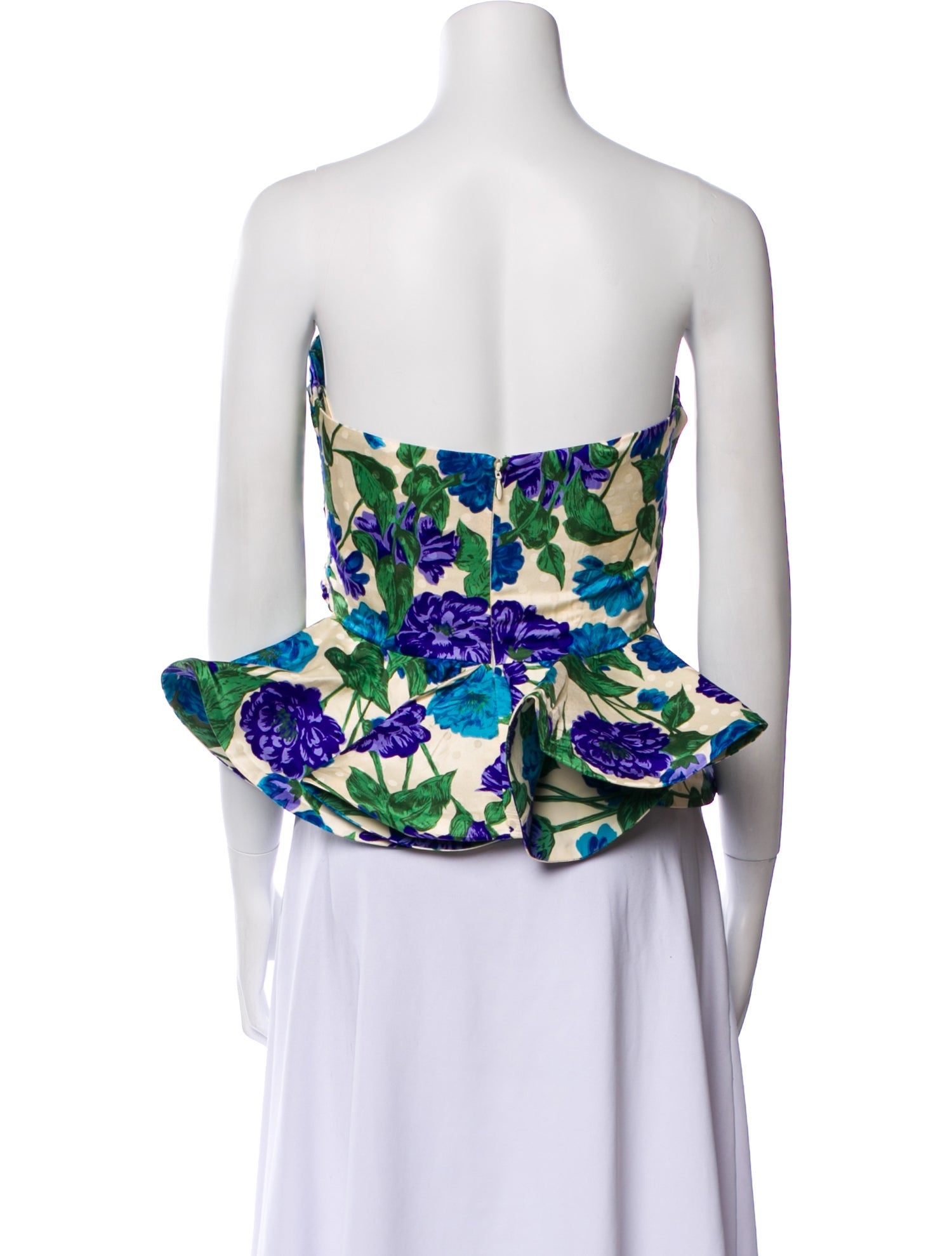 Ronny Kobo Floral Print Strapless Crop Top