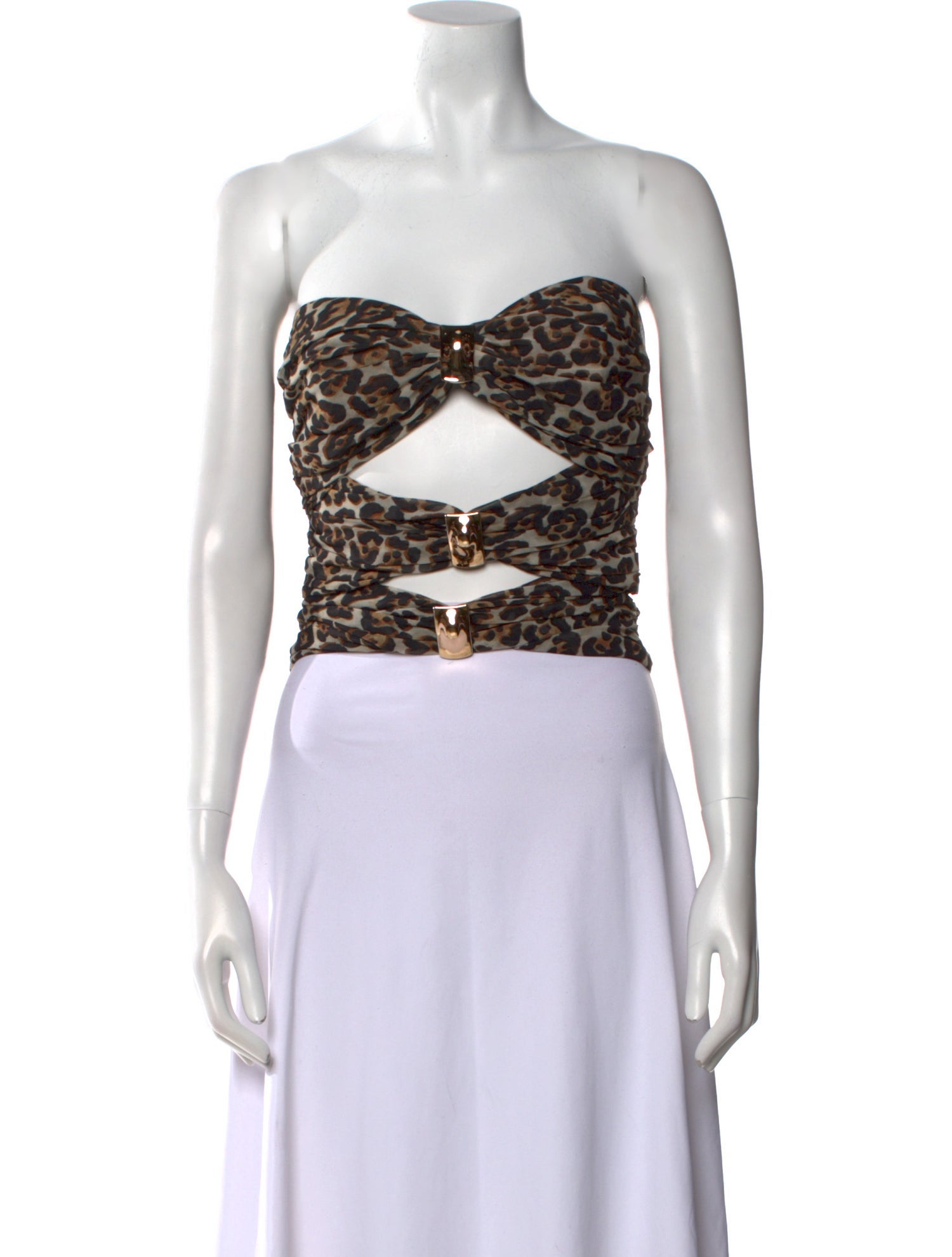 Ronny Kobo Animal Print Strapless Crop Top