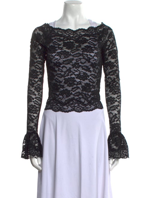 Ronny Kobo Lace Pattern Bateau Neckline Top