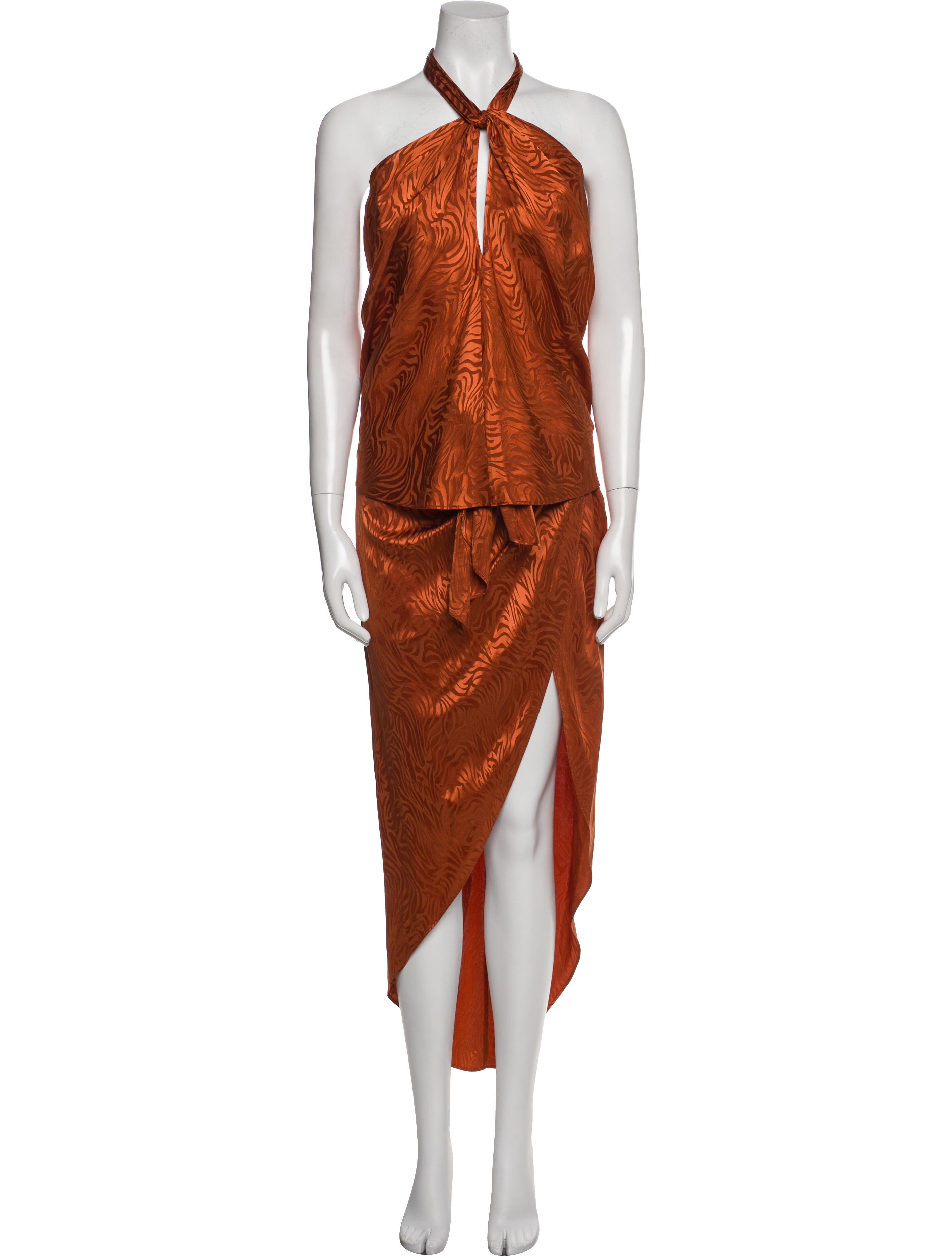 Ronny Kobo Silk Animal Print Skirt Set