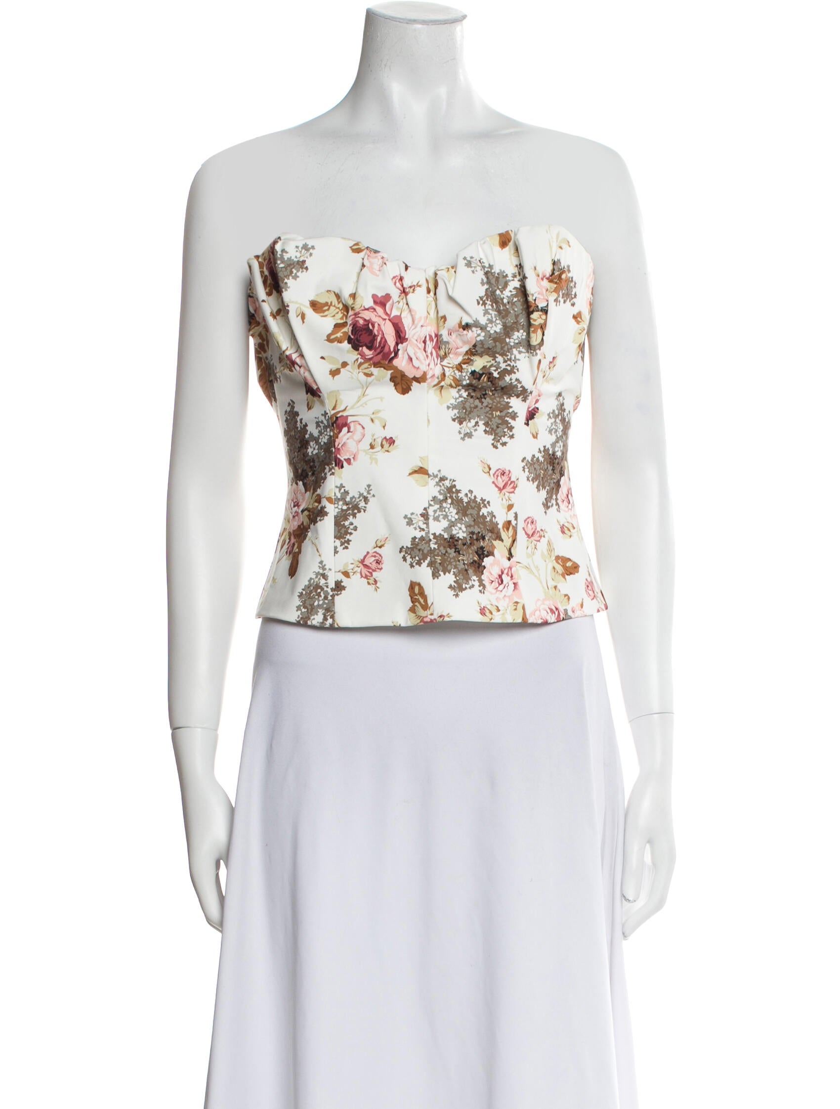 Ronny Kobo Floral Print Strapless Crop Top