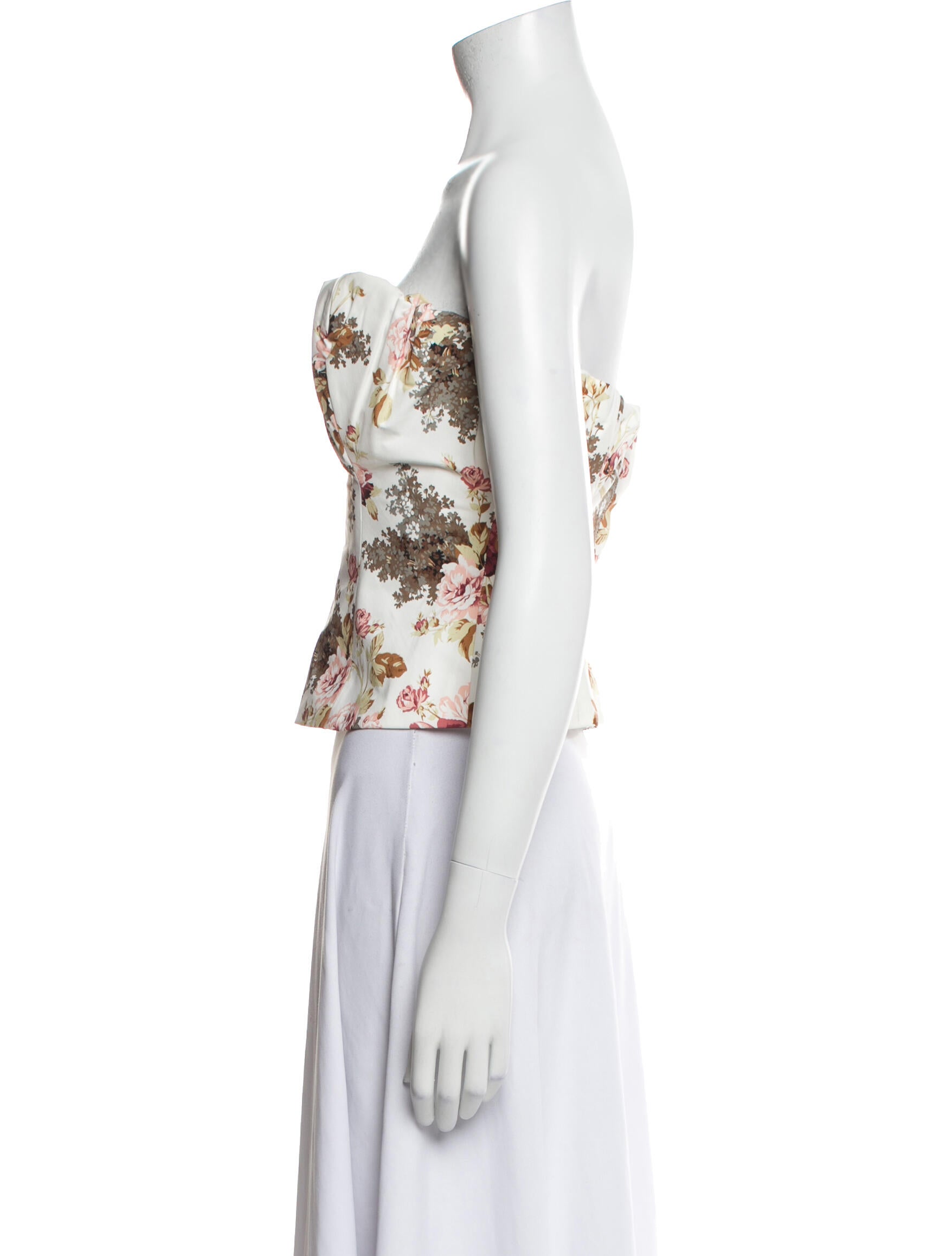 Ronny Kobo Floral Print Strapless Crop Top