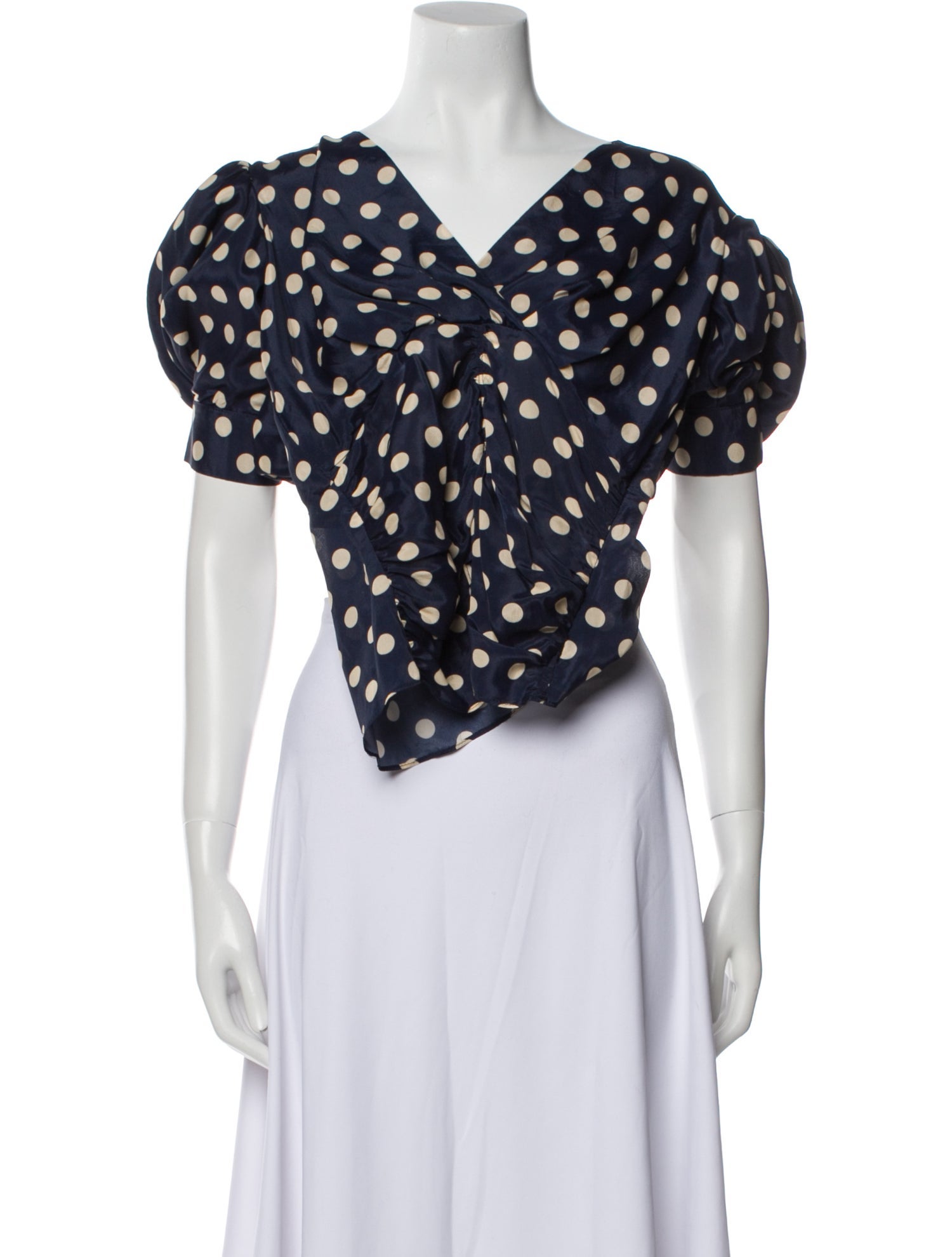 Ronny Kobo Polka Dot Print V-Neck Crop Top