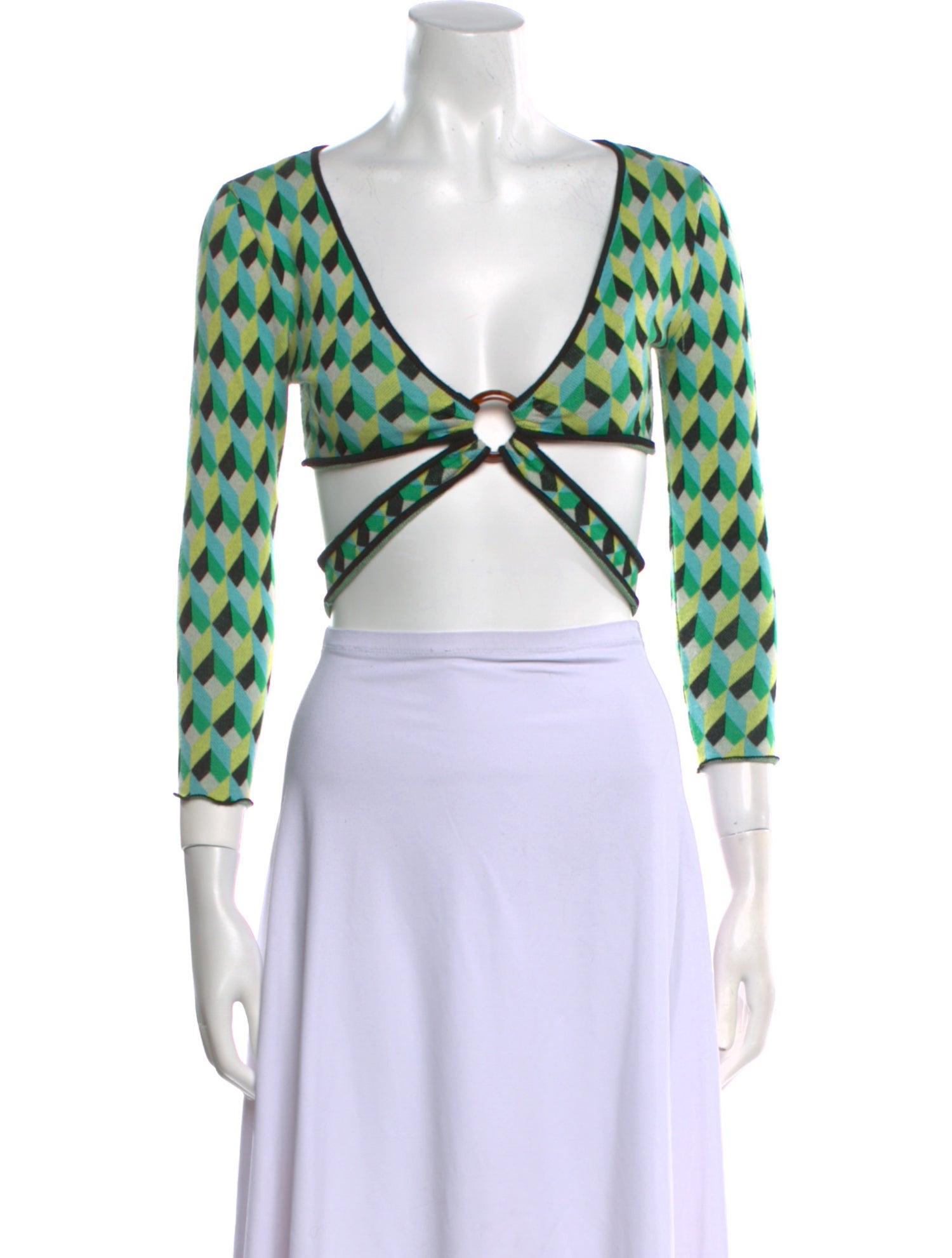 Ronny Kobo Printed V-Neck Crop Top