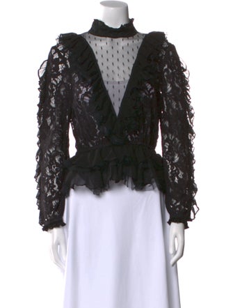 Ronny Kobo Lace Pattern Mock Neck Blouse