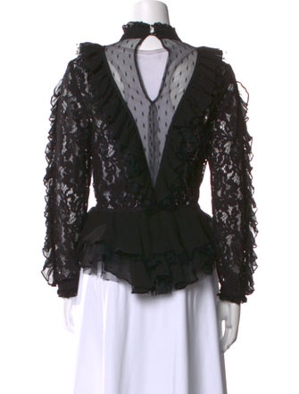 Ronny Kobo Lace Pattern Mock Neck Blouse