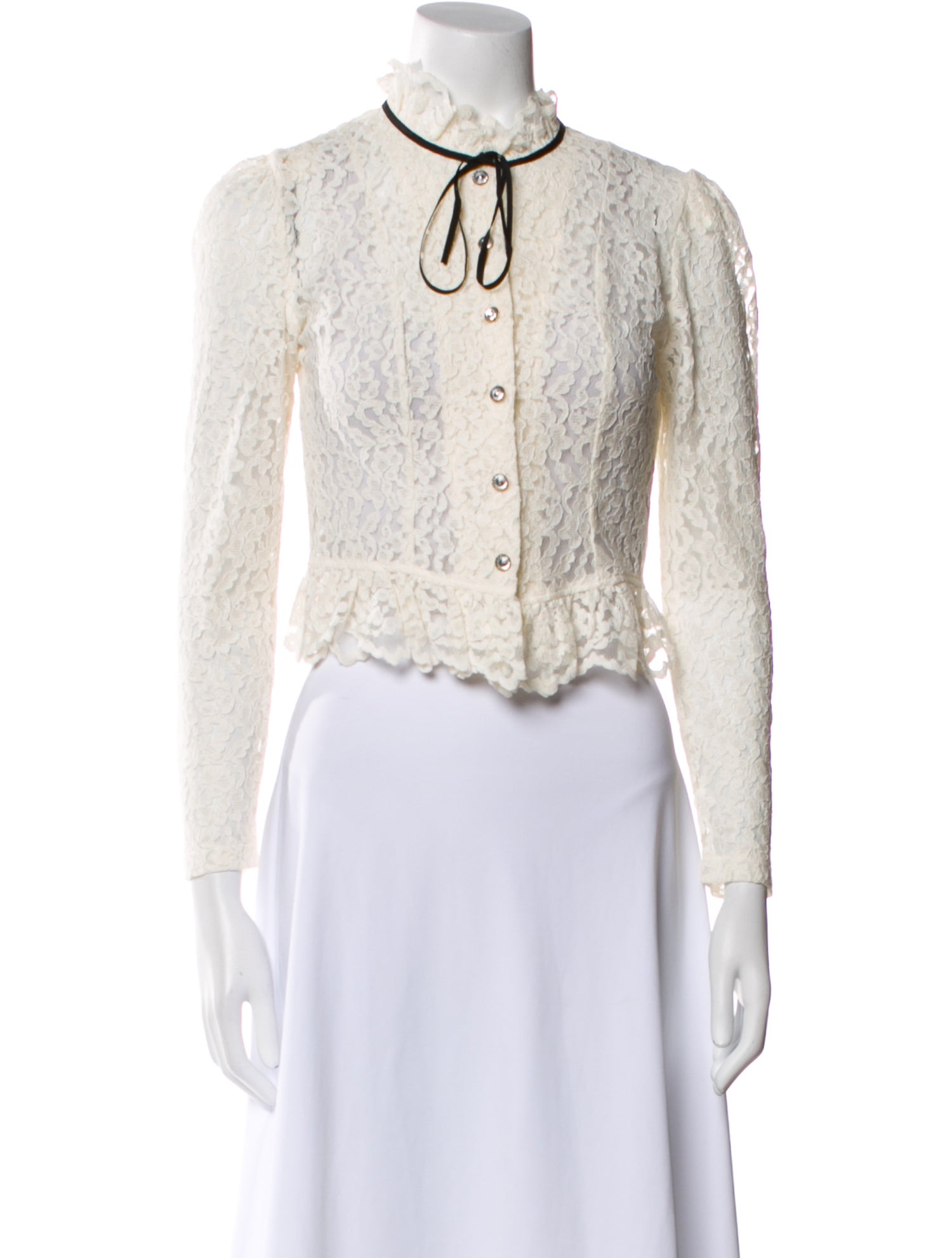 Ronny Kobo Lace Pattern Mock Neck Crop Top