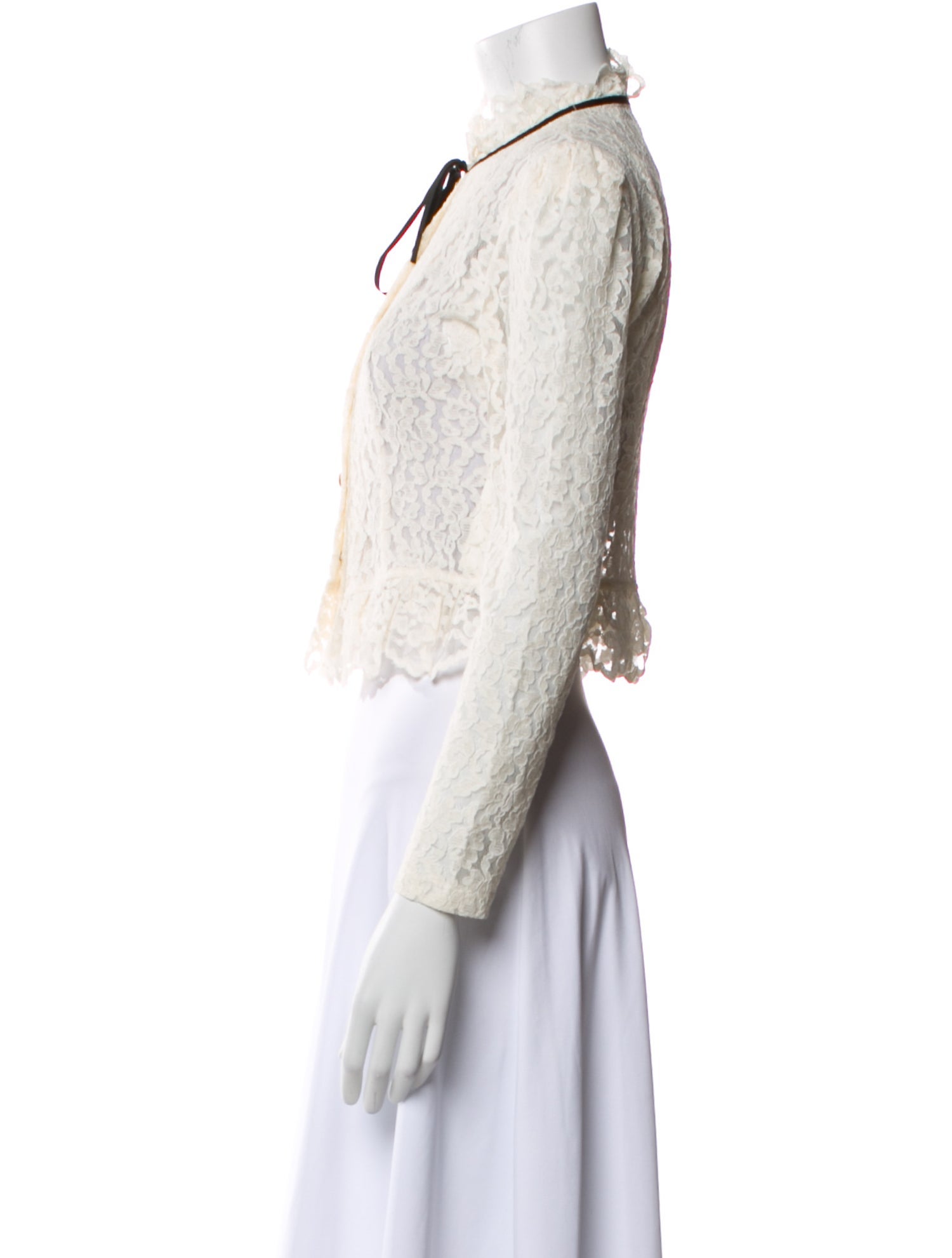 Ronny Kobo Lace Pattern Mock Neck Crop Top