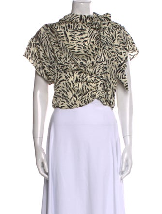 Ronny Kobo Animal Print Mock Neck Crop Top