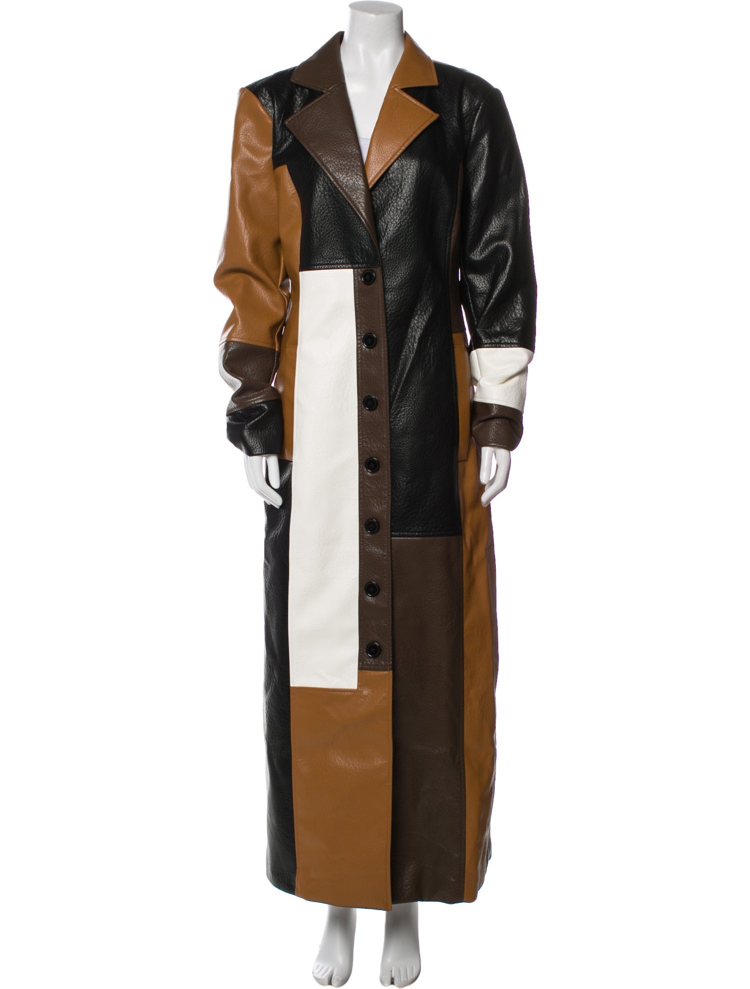 Ronny Kobo Faux Leather Colorblock Pattern Trench Coat w/ Tags