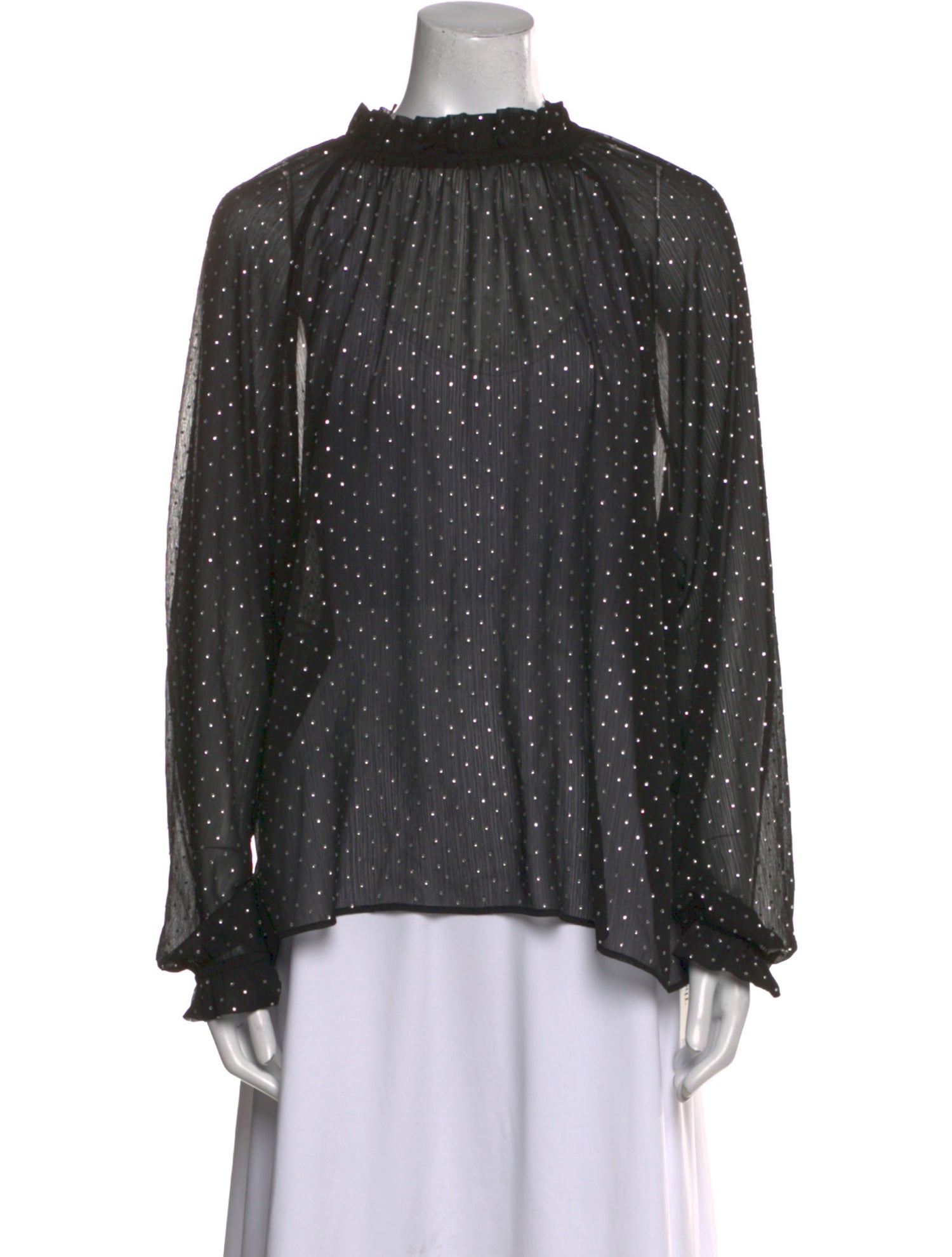 Ronny Kobo Polka Dot Print Mock Neck Blouse