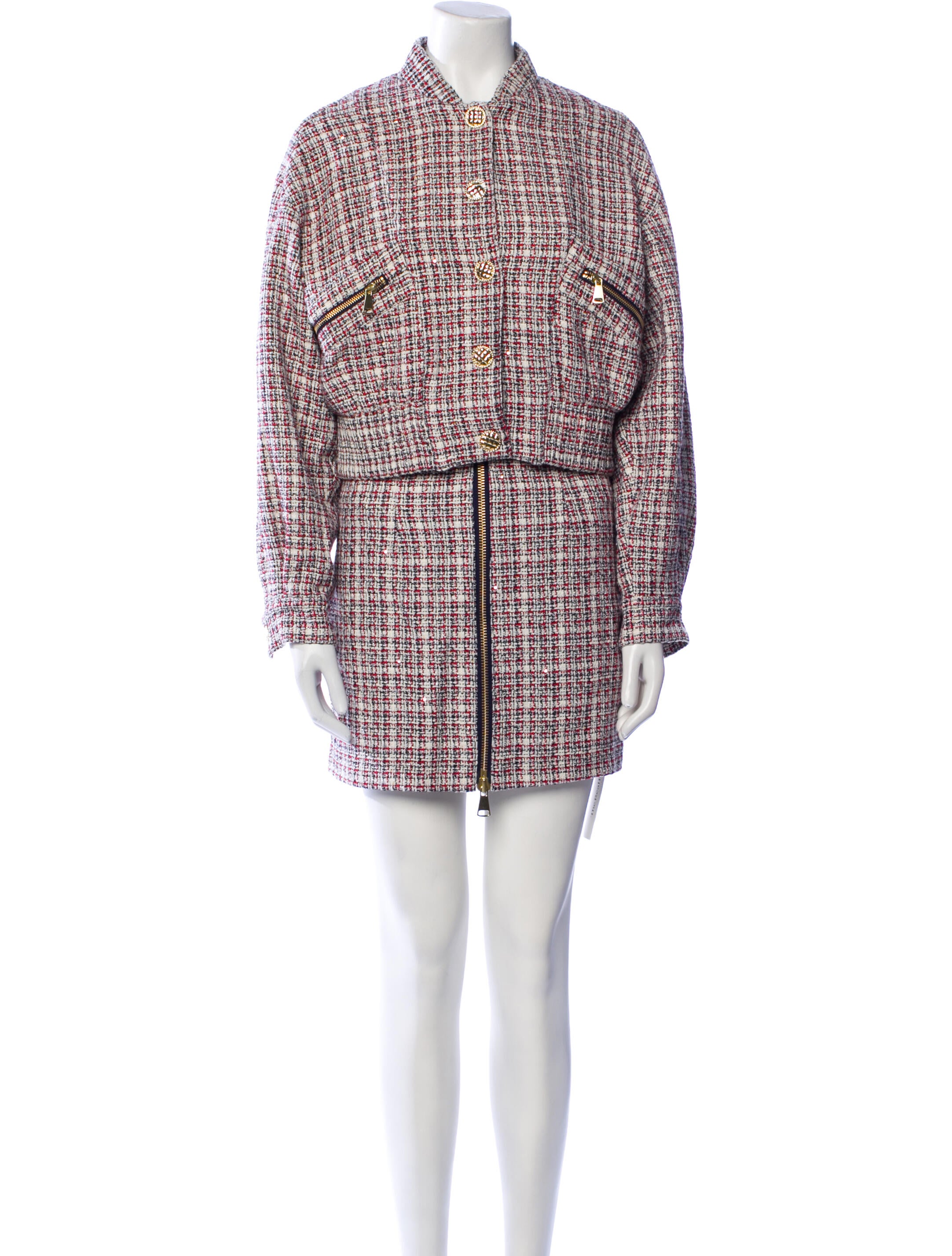 Ronny Kobo Tweed Pattern Sequin Embellishments Skirt Suit w/ Tags