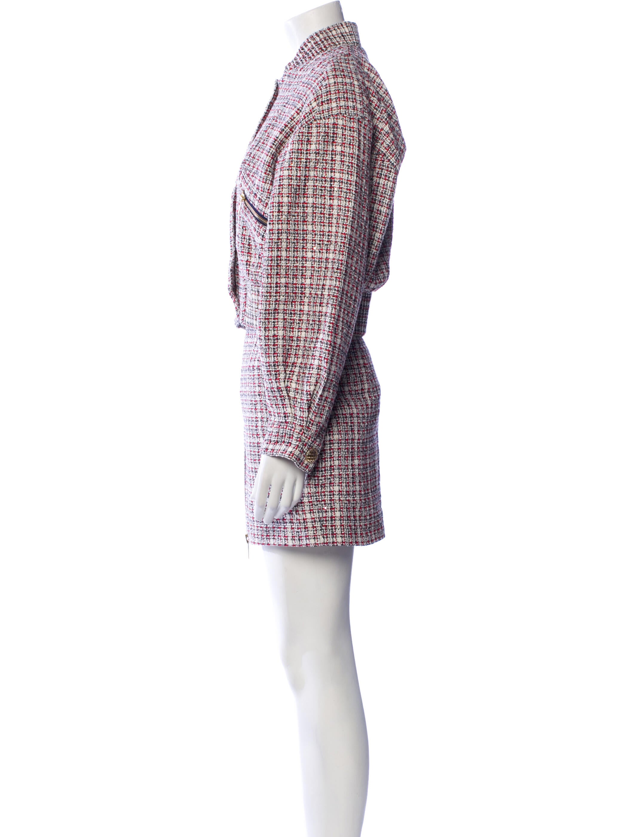 Ronny Kobo Tweed Pattern Sequin Embellishments Skirt Suit w/ Tags