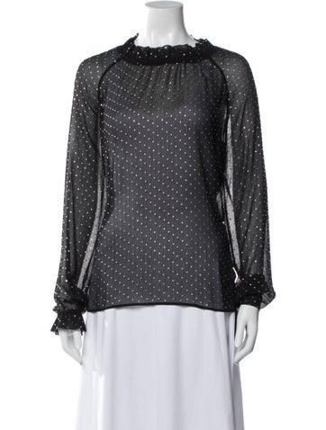 Pre-owned Ronny Kobo Polka Dot Print Crew Neck Blouse In Black