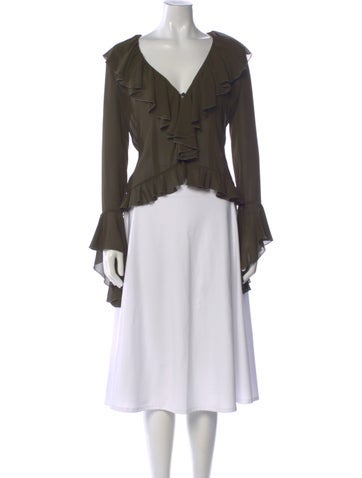 Pre-owned Ronny Kobo V-neck Long Sleeve Blouse In Green
